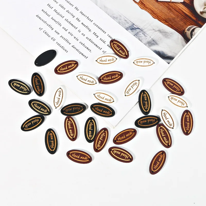 50/100pcs Handmade Oval Square Natural Wooden Button "Hand Made" Tags Applique for DIY Sewing Clothes Crafts Scrapbooking