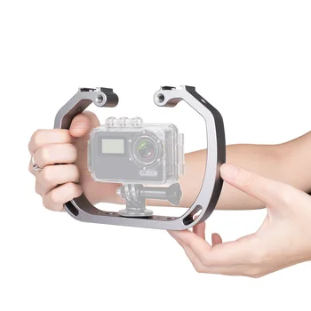 

Sports camera double head hot shoe fill light bracket handle diving handheld stabilizer for GoPro 5 4 3 YI SJCAM