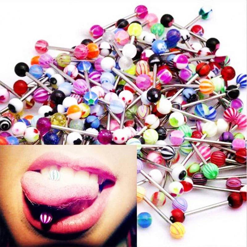 30pcs Random Color Fashion 316L Surgical Steel Mix Color Tongue Ring