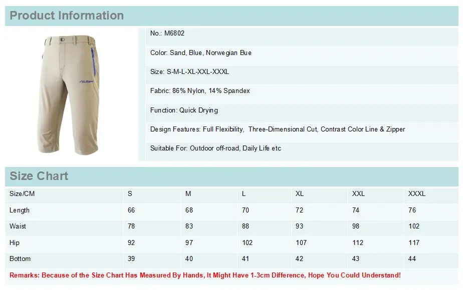 M6802 SIZE CHART