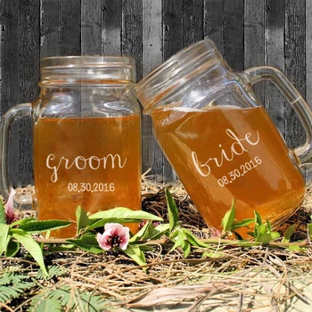 

Glass Mason Jars Custom Name and Dates for Wedding and Anniversary Brand New with High Quality Storage Bottle & Jars Vintage Jar