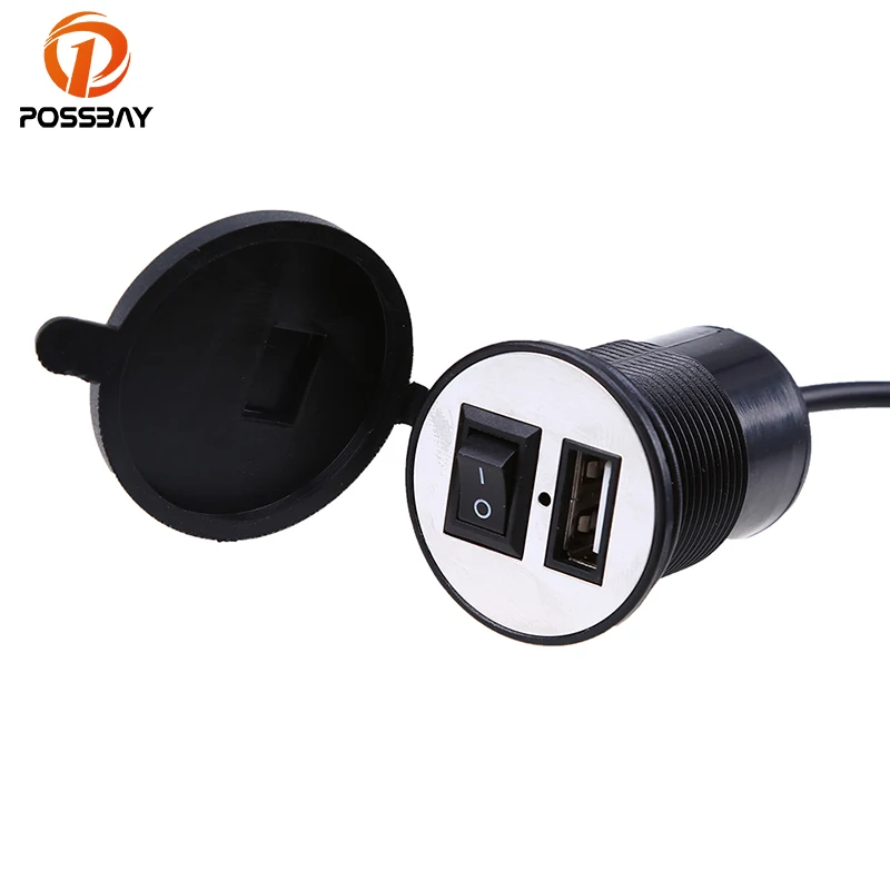 

POSSBAY Motorcycle Car USB Charger Power Adapter Waterproof USB Charger Power Adapter with Switch Scooter Truck Electric ATV