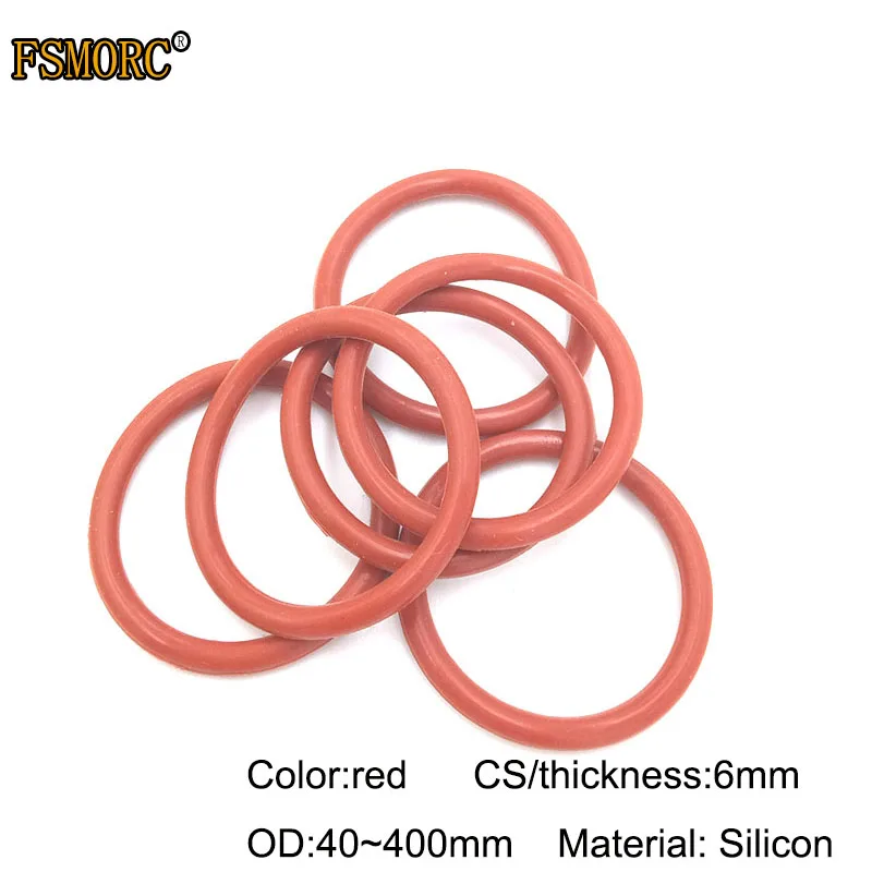 

6mm Thickness Silicon Rubber O-ring Sealing OD 40~400mm Red Heat Resistance O Ring Seals Gaskets/Food Grade Seals no poison