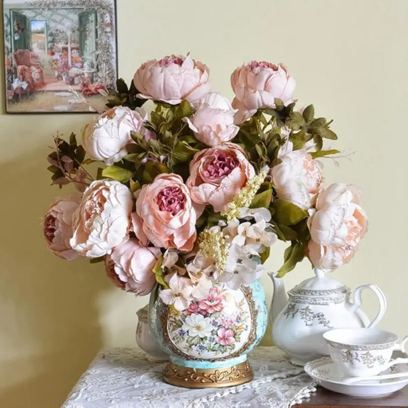 

8 Heads European Style Fake Artificial Peony Silk Decorative Party Flowers For Home Hotel Wedding Office decor Artificial Peony