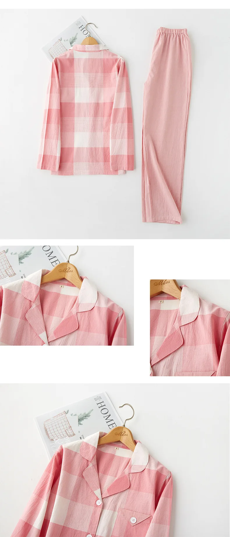 Осенняя пара, клетчатая разноцветная Хлопковая пижама для влюбленных, домашняя одежда с длинным рукавом, Женский пижамный комплект, домашняя розовая пижама