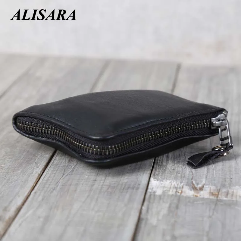 

Alisara Vintage Men Wallet Genuine Leather Short Wallets Male Cowhide Women Purse Coin Pocket Card Holder Money Bag Slim Black
