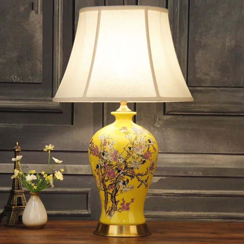 China Antique Living Room Vintage Table Lamp Porcelain Ceramic Table Lamp wedding decoration funny table lamp flower and bird  (1)