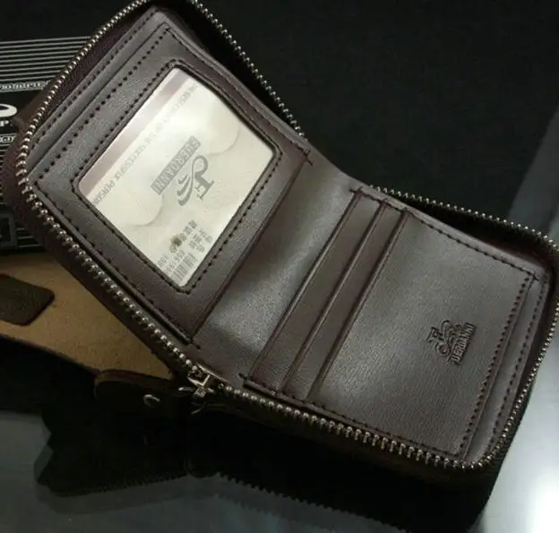 Мужской кожаный короткий кошелек, многофункциональный держатель для кредитных карт, кошелек с двумя отделениями на молнии, однотонный клатч, кошелек высокого качества