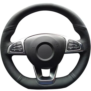 

Puou Black Genuine Leather Car Steering Wheel Cover for Mercedes-Benz C200 C250 C300 B250 B260 A200 A250 Sport CLA220 Free shipp