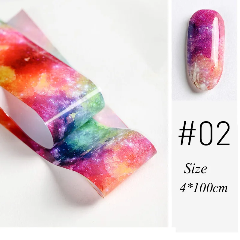 10 цветов Фольга для ногтей Наклейка звездное небо переводная бумага радуги японский стиль лак для ногтей клейкая наклейка - Цвет: Color 02