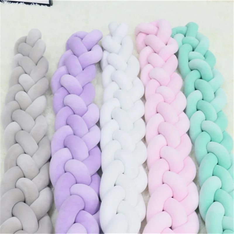 1M/2M/3M Baby Braided Crib Bumpers Knot Pillow Cushion, Four Tied Newborn Nursery bedding,Cot Room Dector