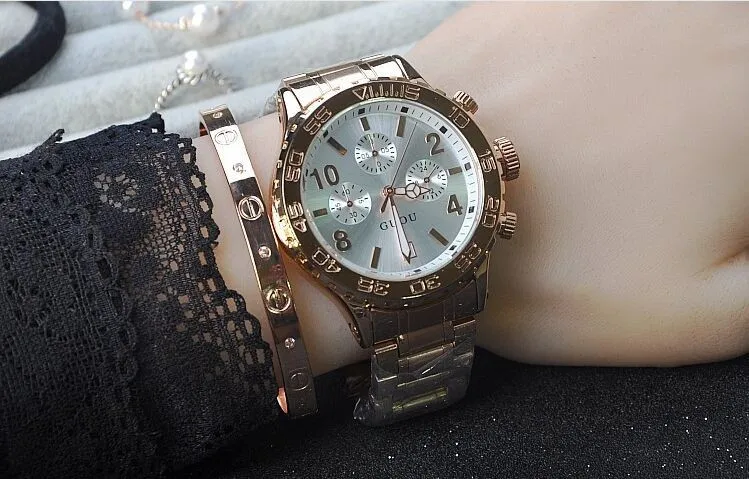 Guou бренд наручные часы повседневные часы высокого класса женские часы из нержавеющей стали ремешок с календарем большой циферблат