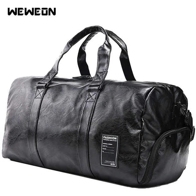 US $21.90 Mens Sports Bag Gym Handbag for Fitness Genuine Leather Corium Training Shoulder Bag Shoes Compart