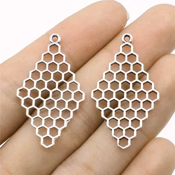 

WYSIWYG 6pcs/lot Jewelry Making DIY Handmade Craft Charms Antique Silver Color 21x37mm Honeycomb Pendant