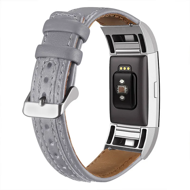 Replacement Bands Splicing Two-tone Genuine Leather for Fitbit Charge 2 Wristband Metal Connectors Fitness Strap Women Men Small Large 5 (16)