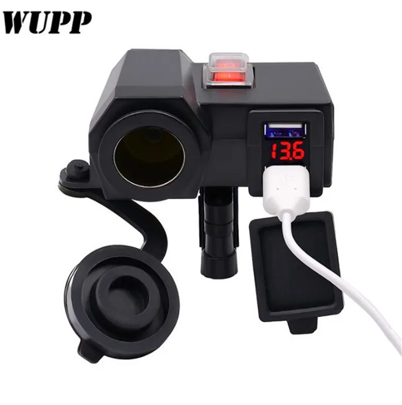 

WUPP Motorcycle Dc 12V Cigarette Lighter Power Adapter With 2.1A Dual Usb Power Socket Charger Led Digital Voltmeter Voltage