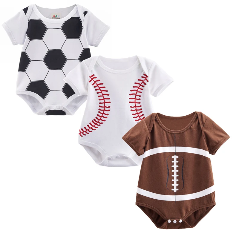 3PCS Baby Boy Football Baseball Soccer Cosplay Bodysuit Cute Clothes