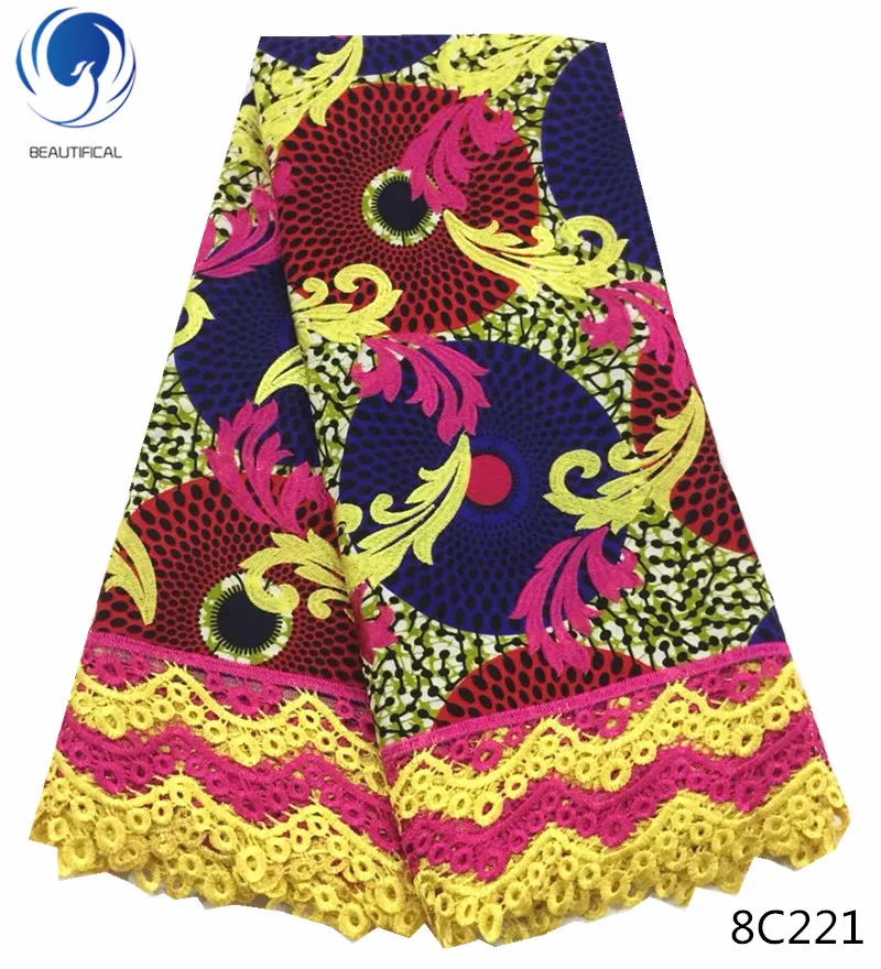 

BEAUTIFICAL wax lace fabric ankara wax with lace wax lace fabrics african high quality multicolor pattern 6yards/piece 8C215-223