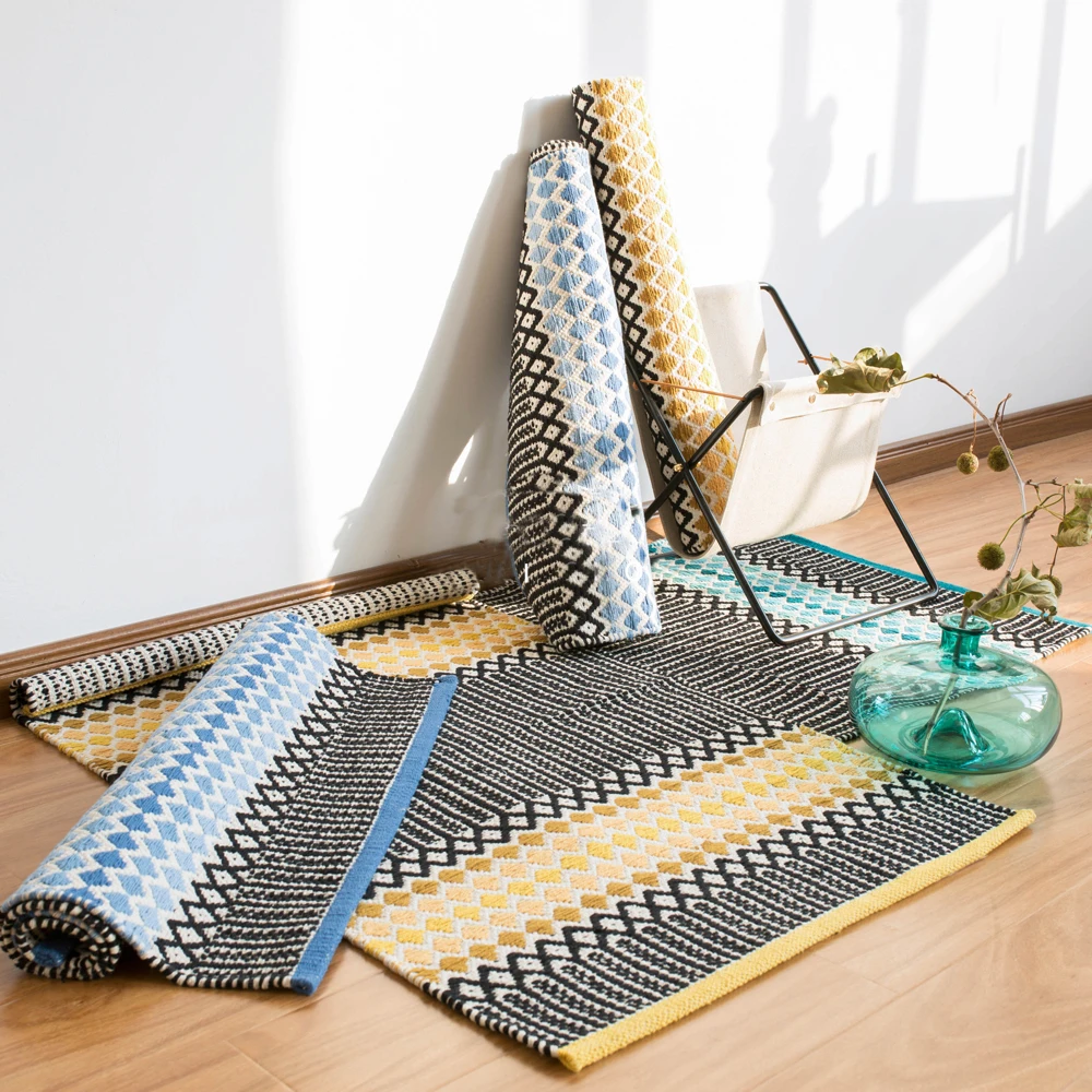 Хлопок ручной работы коврик геометрический индийский плед полосатый современный Богемия современный дизайн Йога килим скандинавский стиль