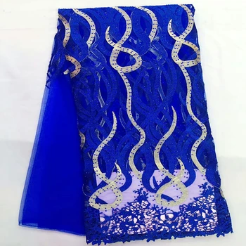 

Royal blue factory price french net lace fabric with rhinestones stones quality beautiful African lace fabric material clothing