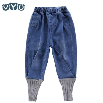

Baby Girls Boys Jeans 2018 Autumn Winter Kids Trousers Fashion Patchwork Thread Bottom Denim Pants Elastic Pants 3~12Yrs