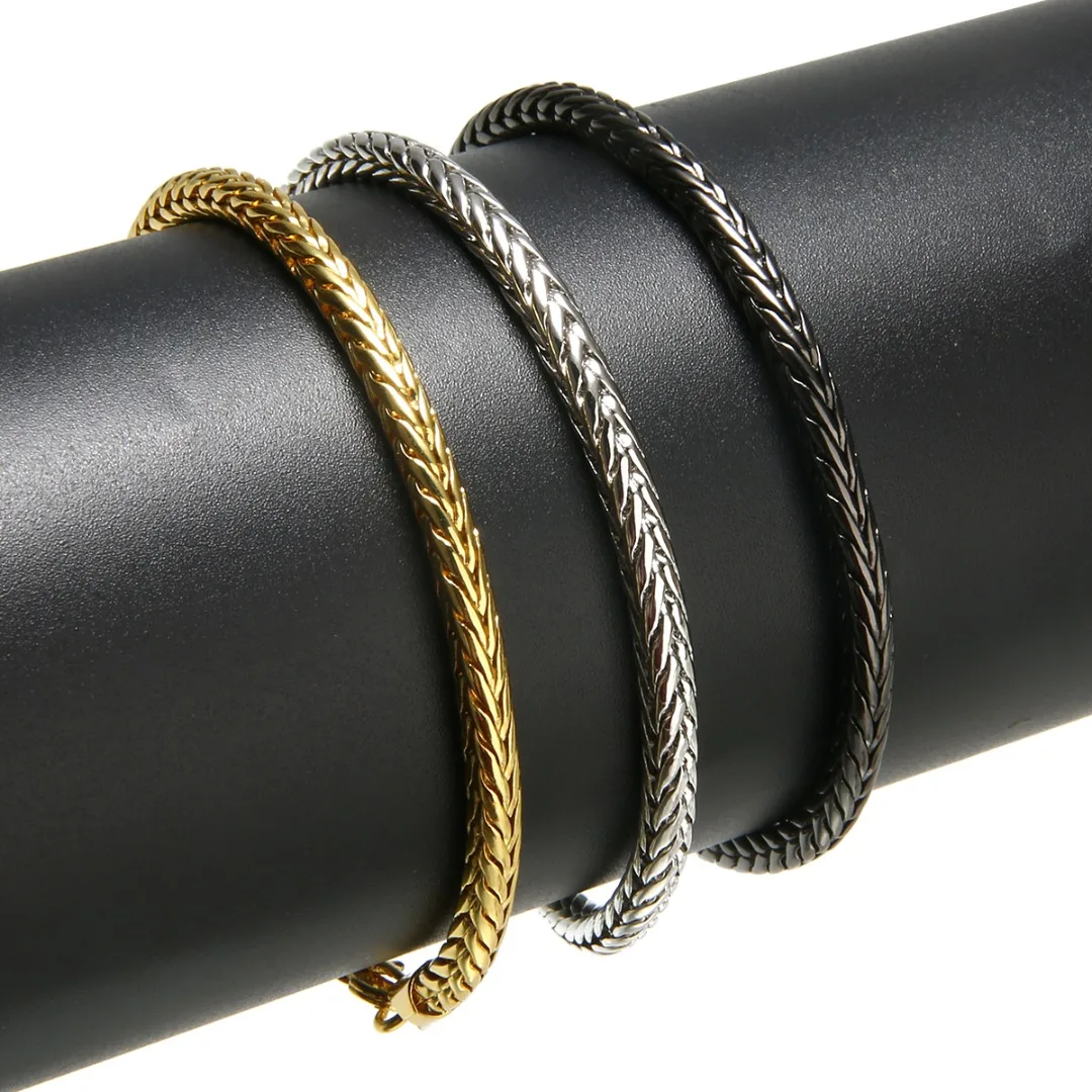 5mm Hip Hop Bracelets For Women Men Silver Gold Black Foxtail Wristband Cuff Bracelet Fashion Link Chain Men Bracelets & Bangles
