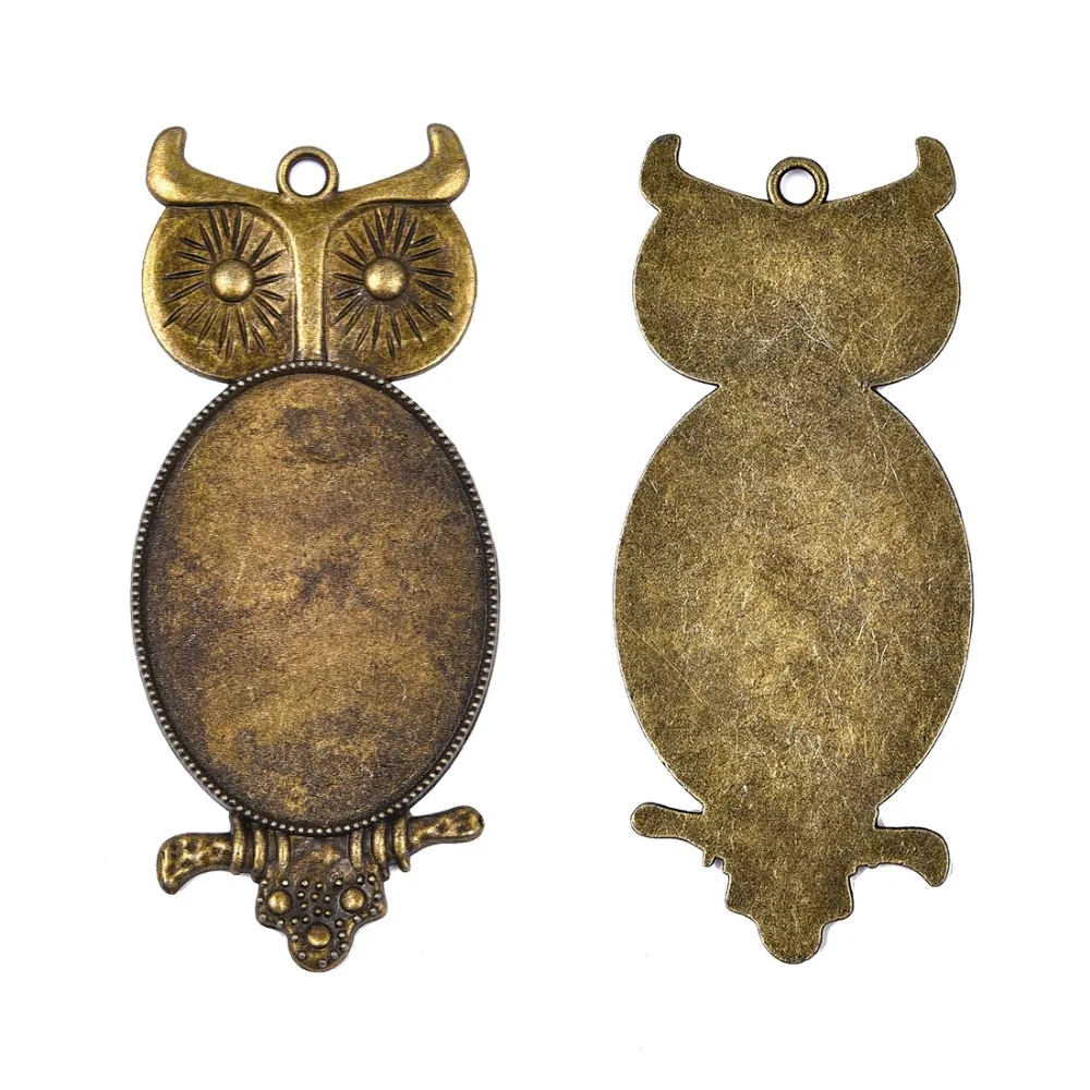 Zinc Alloy Owl Pendant Cabochon Setting 30x40mm Flat Oval Bezel Antique Bronze Cameo Base (6)