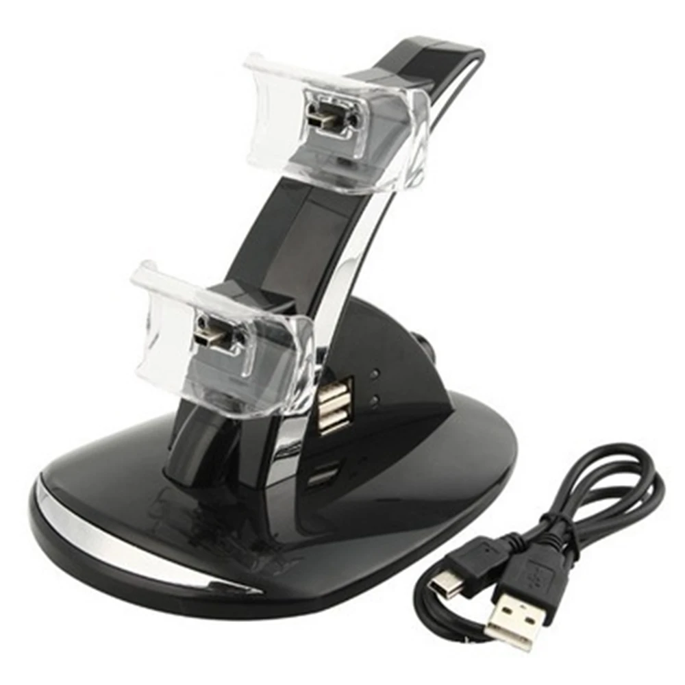 Hot Sale 2 in 1 Black LED Light Quick Dual USB Charging Dock Stand Charger For