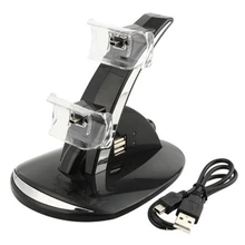 Caliente venta 2 en 1 luz LED negro rápido Dual USB de carga del muelle del soporte del cargador para PlayStation 3 For PS3 consola del controlador
