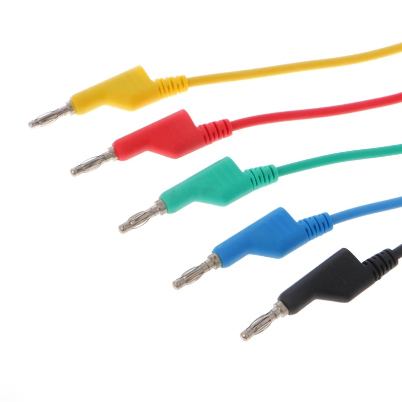 

5 Pcs 4mm Dual Banana Plug Smooth Silicone Lead Test Cable For Multimeter 1m 5 Colors