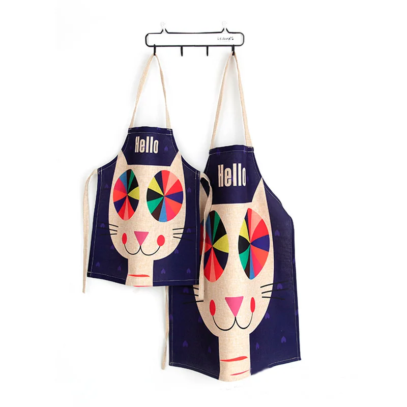 

Linen Cute Cat Woman Adult Children Bibs Home Cooking Baking Shop Cleaning Apron Kitchen Accessory Cooking Painting