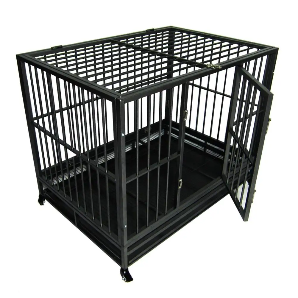 

42" Heavy Duty Dog Cage Crate Kennel Metal Pet Playpen Portable With Tray Black Iron Cage For Dog Cat Pet Supplies