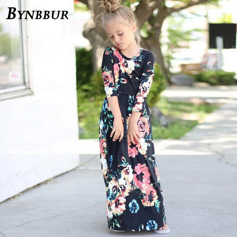 Bynbbur Floral Print Long Dress Girls With Pockets Party Dress Long Sleeve O Neck Soft Cute Baby Kid Girl Dress 2019 Summer New Bynbbur Floral Print Long Dress Girls With Pockets Party Dress Long Sleeve O Neck Soft Cute Baby Kid Girl Dress 2019 Summer New