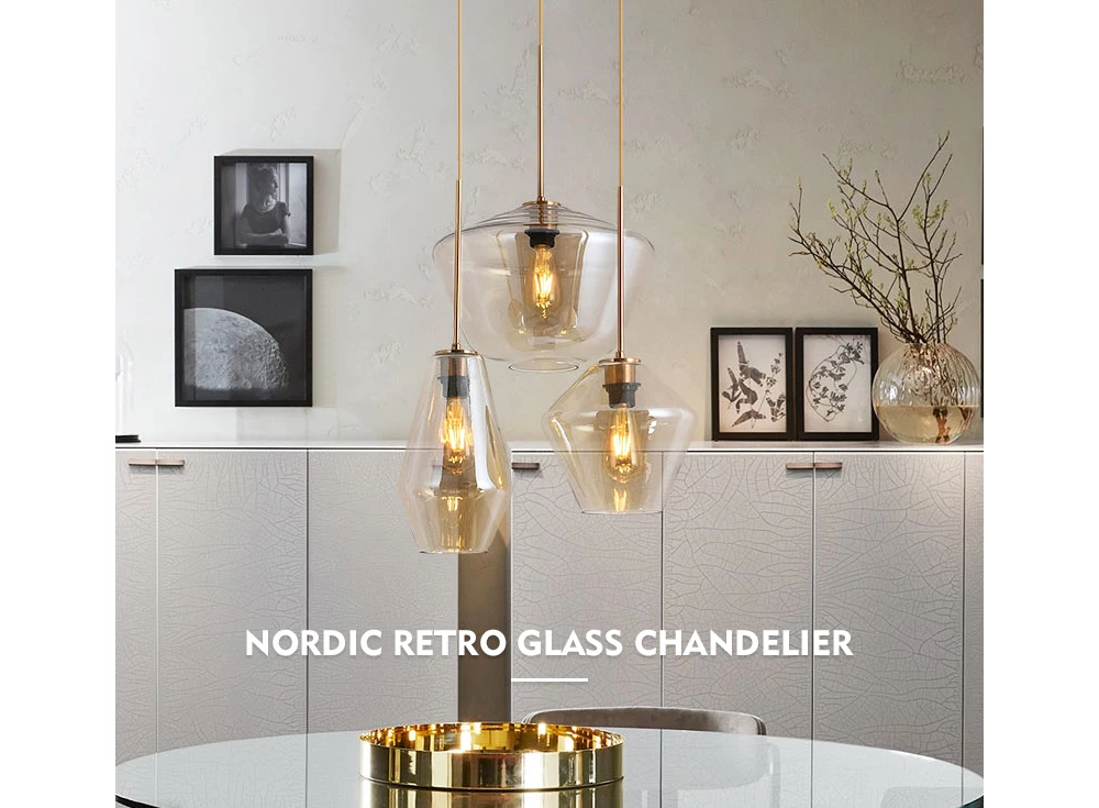 Glass Pendant Light Nordic Pendant Lamp Edison Pendant Light Brass Creative Minimalist E27 Lighting Lampshade For Restaurant