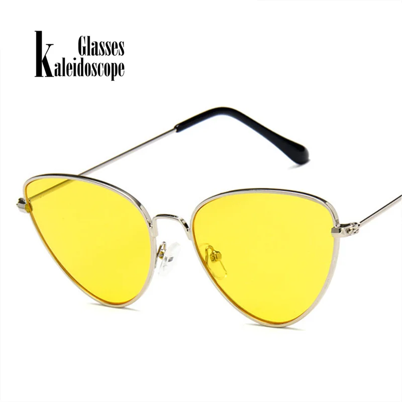 Калейдоскоп очки Для женщин Солнцезащитные кошачий глаз солнцезащитные очки женский желтый красный линзы очков металлический каркас очки