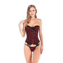 Sexy delle donne Disossato Lace up Torna Bustier Top Corsetto Vita Sottile Shaper Burlesque Baschi Lingerie Plus Size Con G-String Overbust