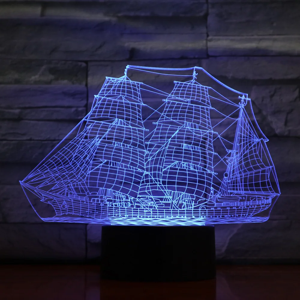 Sailboat 3D LED Night Light color changing Bedside Lamp engraved