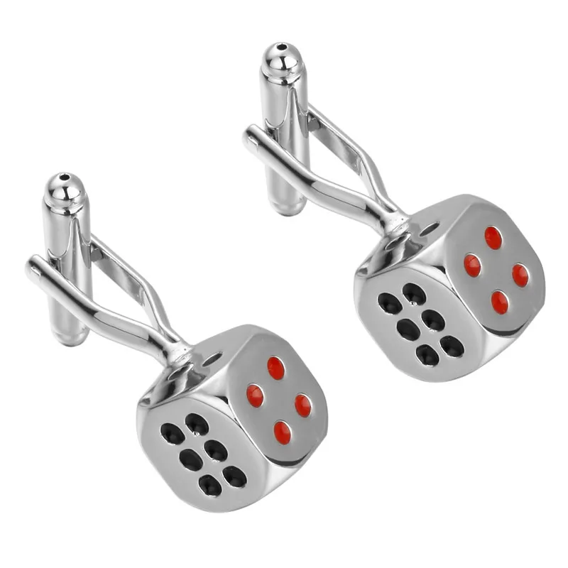

HYX Jewelry Silvery Red dice metal Brand Cuff Buttons French Shirt Cufflinks For Mens Fashion Cuff Links