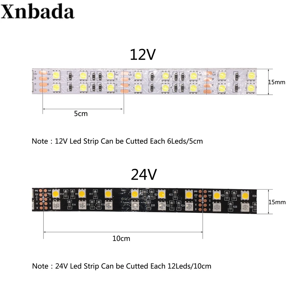 Double Row 5050 RGB/RGBW Led Strip 120Leds/m White/Warm White Led Flexible Light White/Black PCB IP30/IP67 DC12/24V