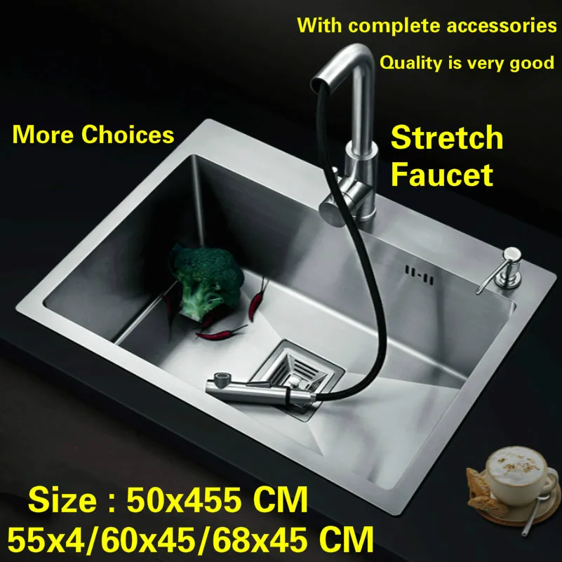 

Free shipping Household luxury kitchen manual sink single trough 304 stainless steel fashion hot sell 50x45/55x45/60x45/68x45 CM