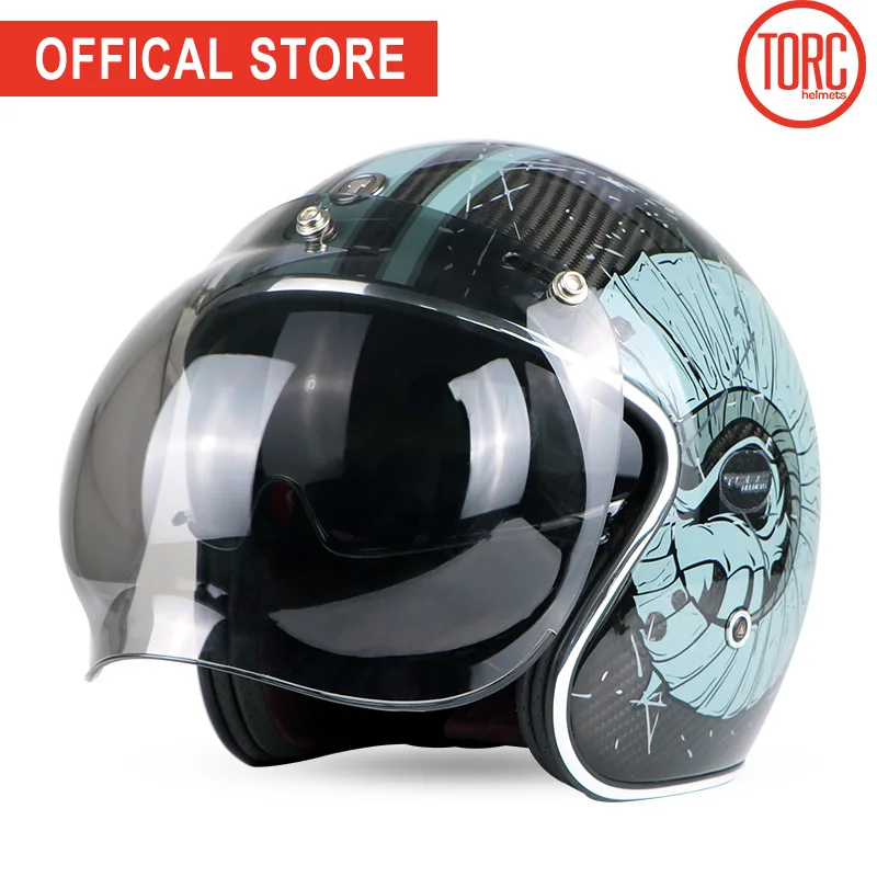 Torc Carbon Fiber Motorcycle Helmet Bubble Visor Helmet Motorbike