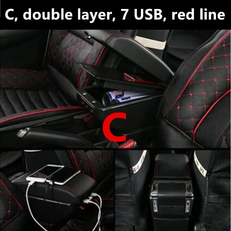 Для Ford Focus 2 подлокотник коробка пепельница USB интерфейс - Название цвета: C black red line