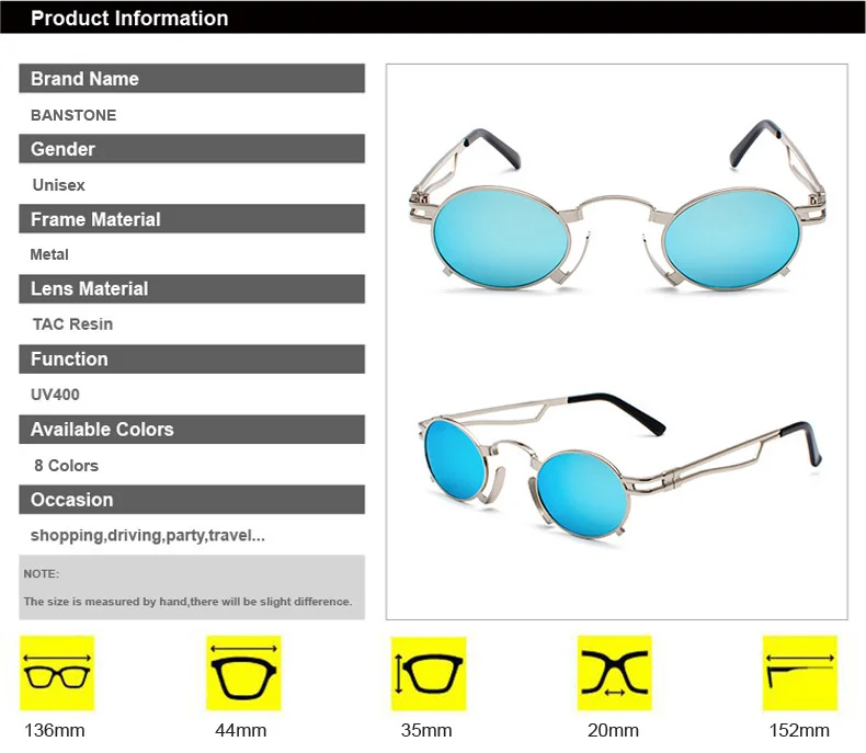 BANSTONE мужские металлические овальные рамки стимпанк готический вампир солнцезащитные очки унисекс ретро UV400 Солнцезащитные очки Косплей стиль Oculos De Sol