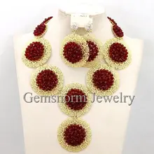 Модный комплект ювелирных изделий из винных бусин, Африканское свадебное ожерелье, бургундское вино, хрустальный свадебный комплект ювелирных изделий,, WB227