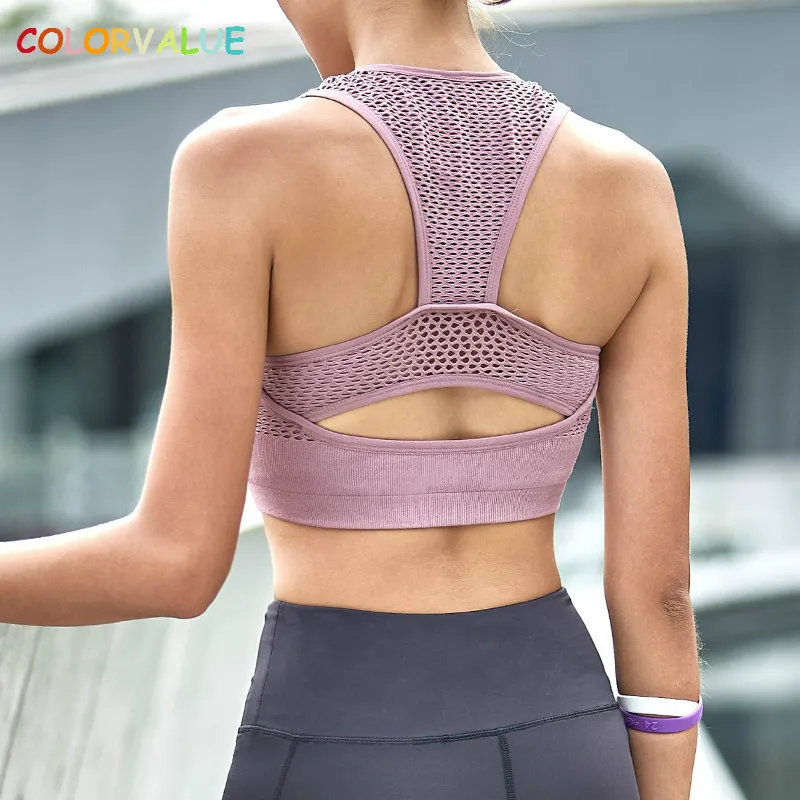 

Colorvalue Hollow Out Yoga Bra Women High Impact Padded Running Bra Shockproof Push Up Sports Bra Vest-Type Athletic Underwear