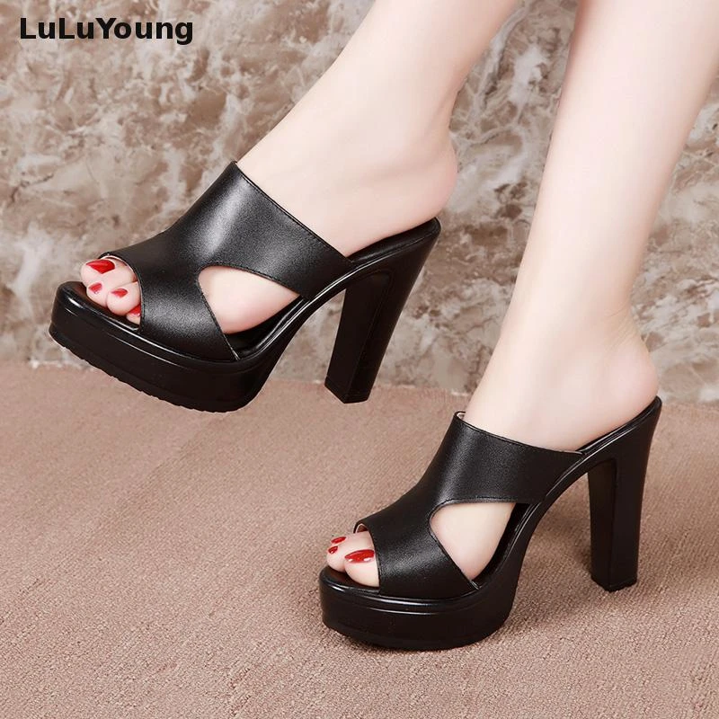 open toe thick heels