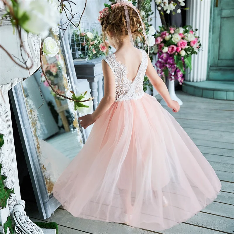Платье для девочек; платье-пачка для дня рождения; детская одежда; праздничное платье принцессы; детская одежда; кружевные платья с открытой спиной для маленьких девочек
