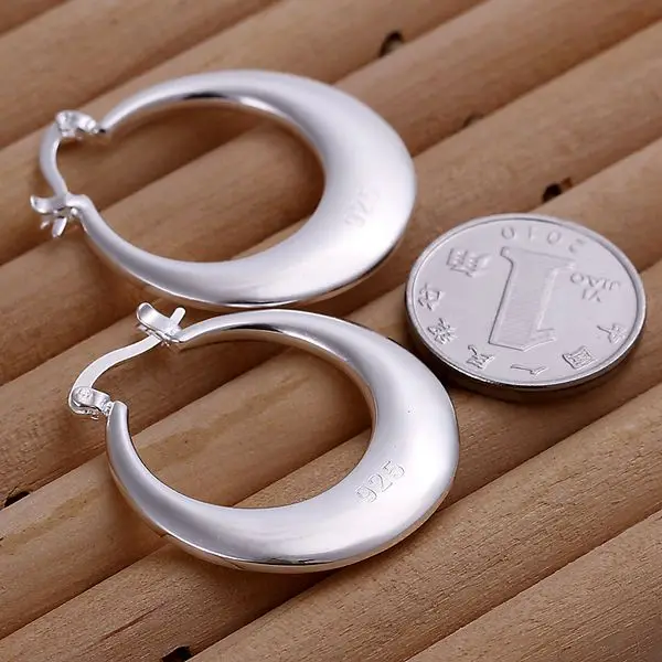 С посеребрением серьги, 925 модные серебряные ювелирные изделия moon Серьги-кольца для женщин SE077