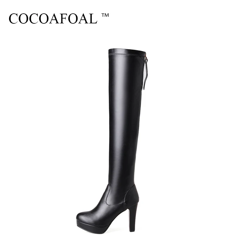 

COCOAFOAL Women's Black Thigh High Boots Sexy Winter Woman High Heel Shoes Plus Size 33 41 43 Fashion White Over The Knee Boots