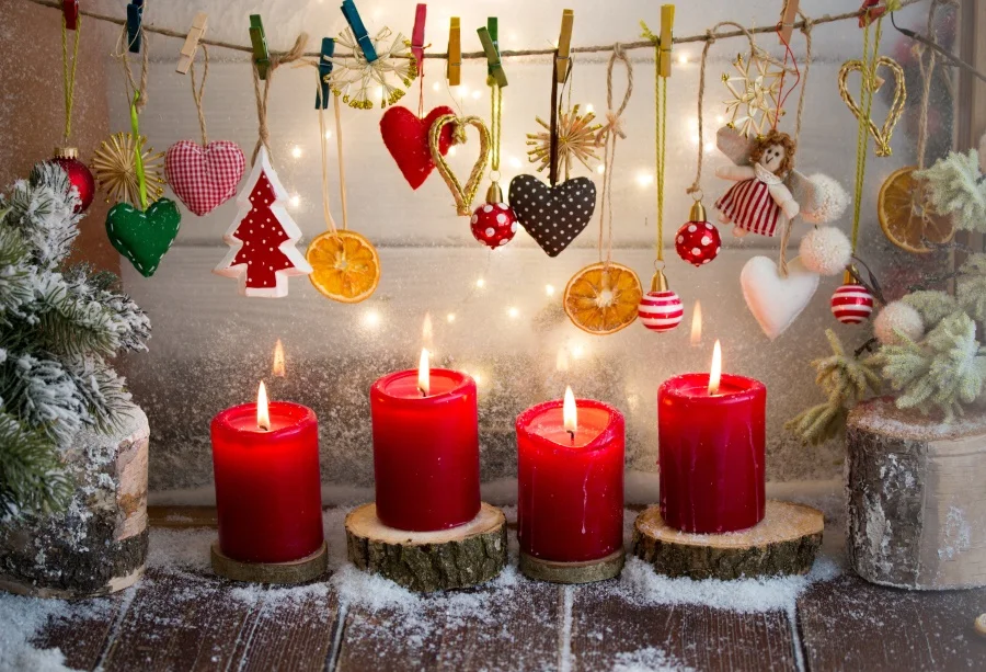 

Laeacco Photo Backdrops Christmas Candle Gift Bauble Decor Light Party Kid Child Photography Backgrounds Photocall Photo Studio